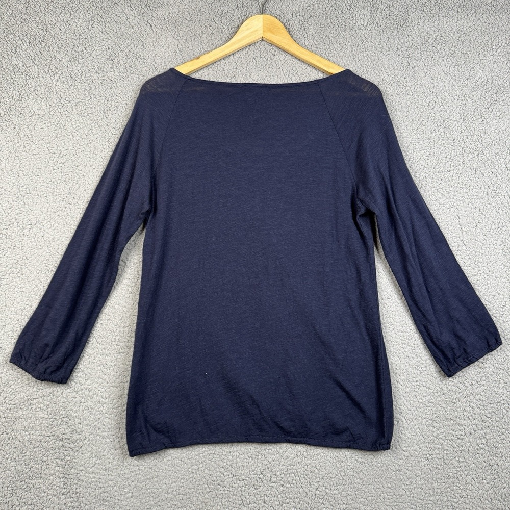 Lucky Brand Tunic Top Womens Size Medium Navy Blue Eyelet 3/4 Sleeve Boat Neck - Picture 3 of 15